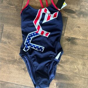 NWT TYR Olympic Women’s Patriotic swim Swimsuit with Red and White Accents